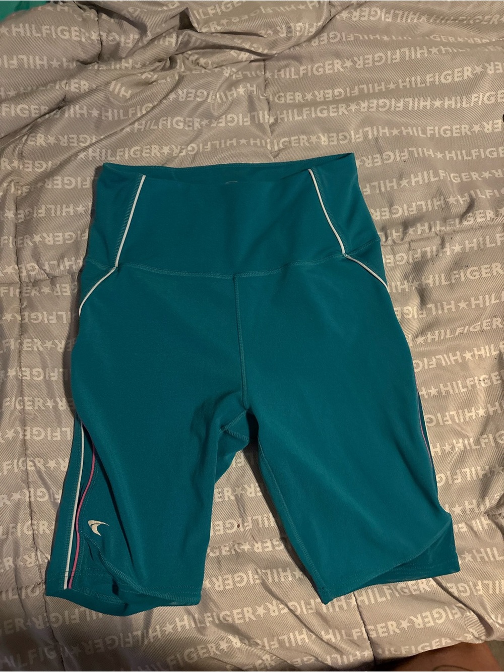 TKO Teal Athletic Bike Shorts with White Piping and Pink Accent
